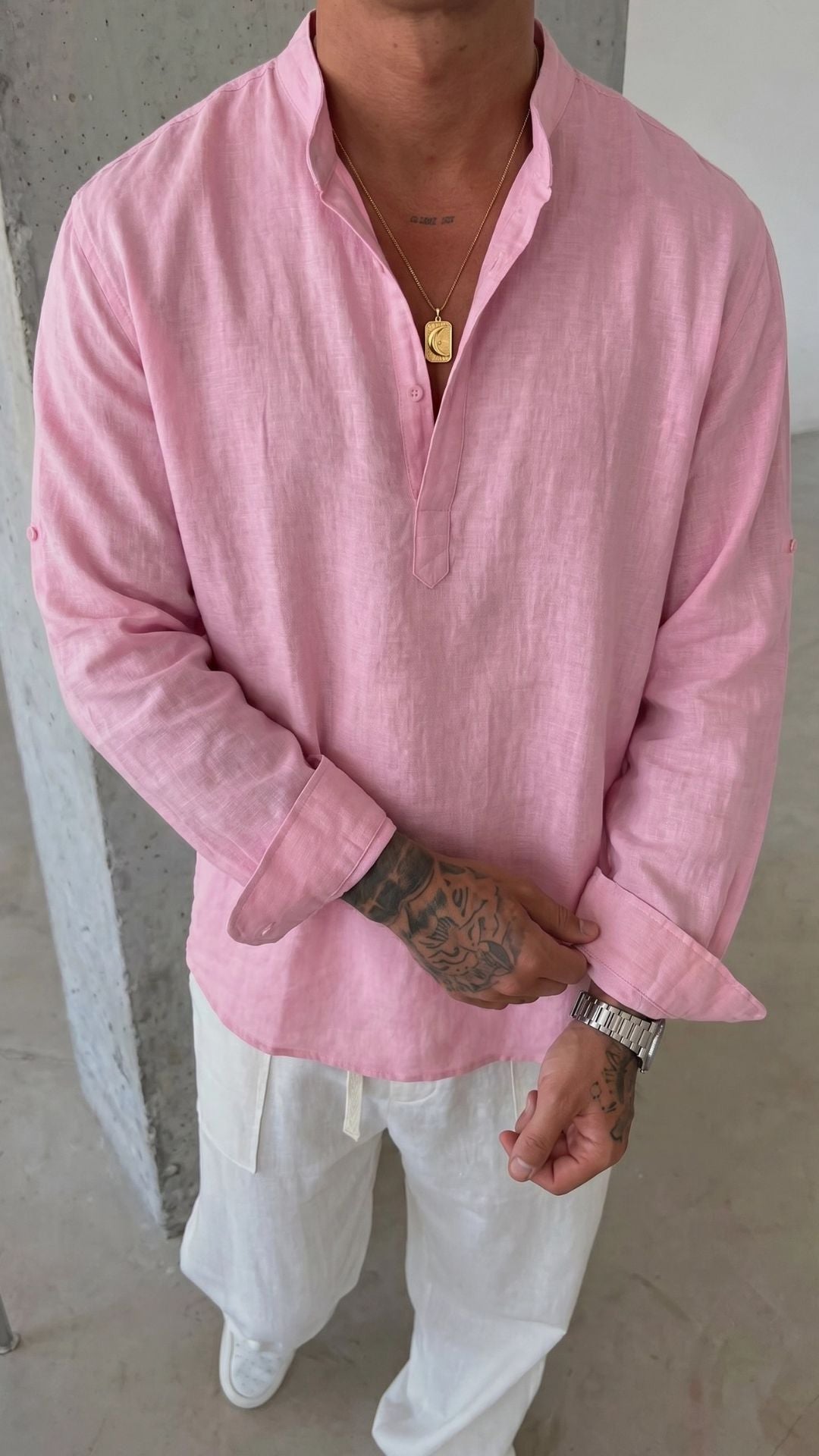 CAMISA DE LINO POLERA ROSA