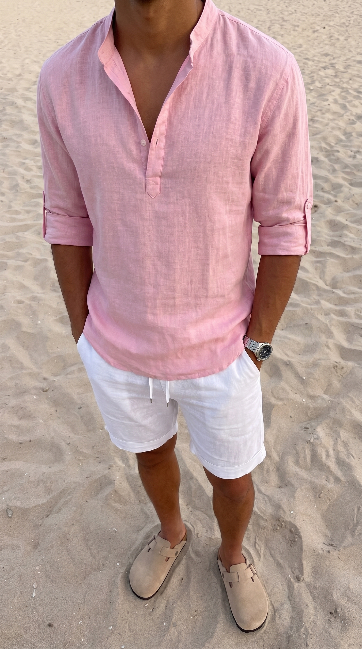 CAMISA DE LINO POLERA ROSA