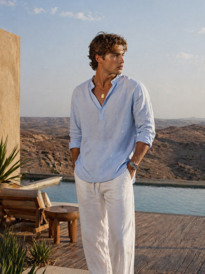 CAMISA DE LINO POLERA AZUL