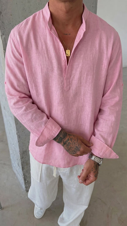 CAMISA DE LINO POLERA ROSA