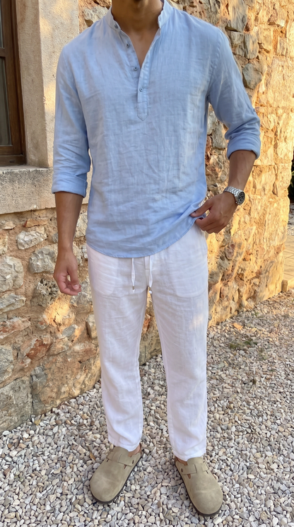 CAMISA DE LINO POLERA AZUL