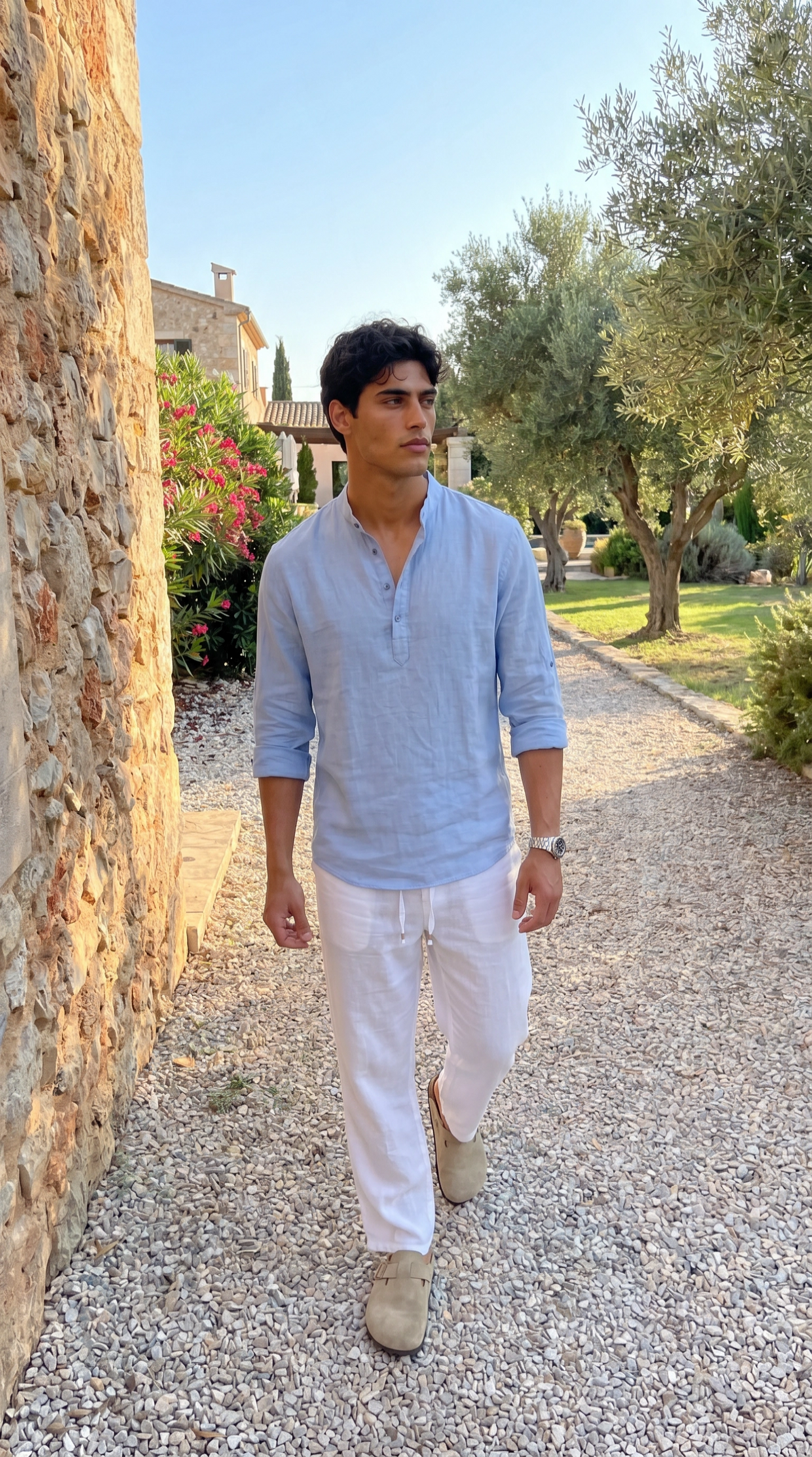 CAMISA DE LINO POLERA AZUL