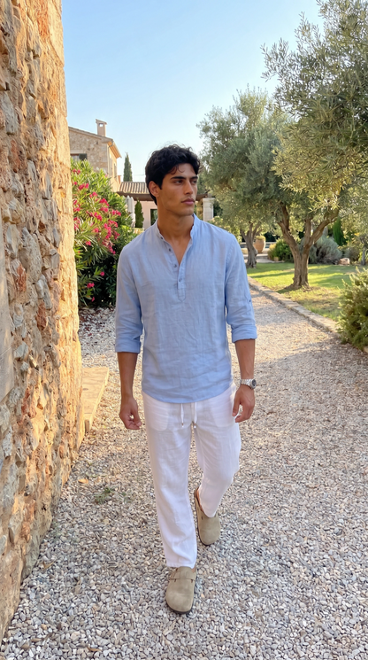 CAMISA DE LINO POLERA AZUL