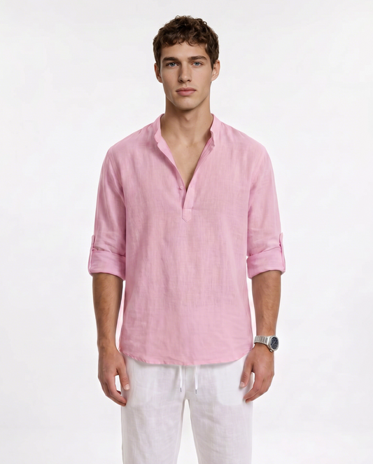 CAMISA DE LINO POLERA ROSA