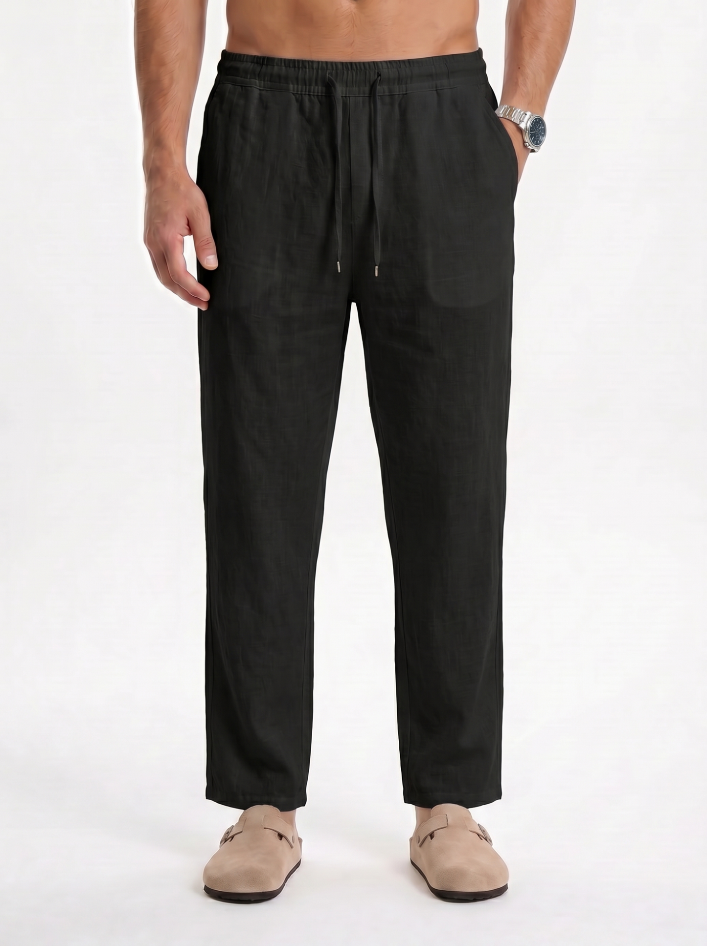 PANTALÓN DE LINO LARGO NEGRO