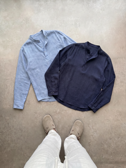 CAMISA DE LINO POLERA AZUL