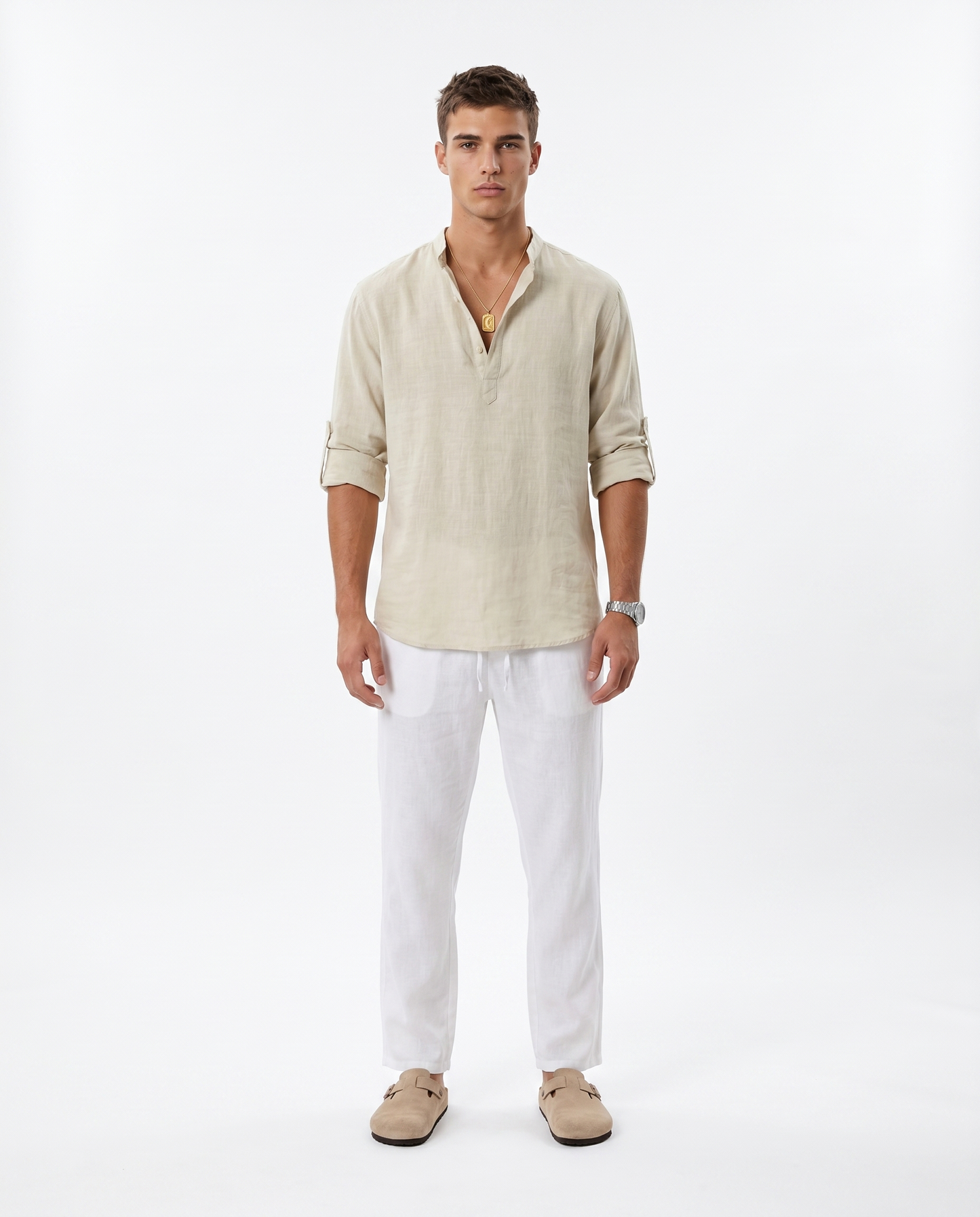 CAMISA DE LINO POLERA BEIGE