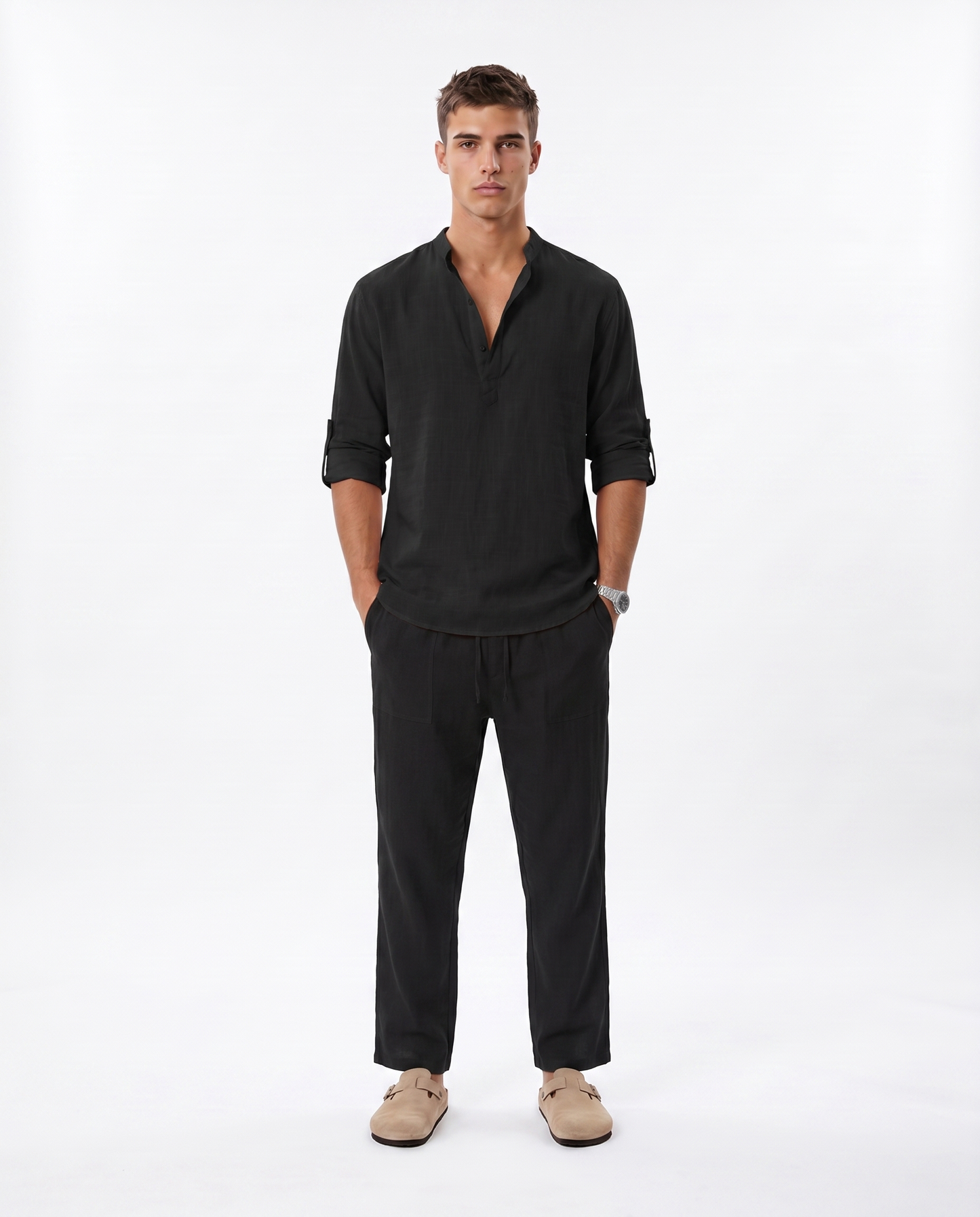 CAMISA DE LINO POLERA NEGRA