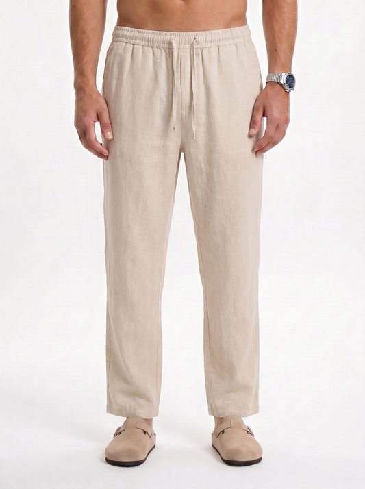 PANTALÓN DE LINO LARGO BEIGE