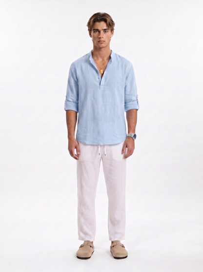 CAMISA DE LINO POLERA AZUL