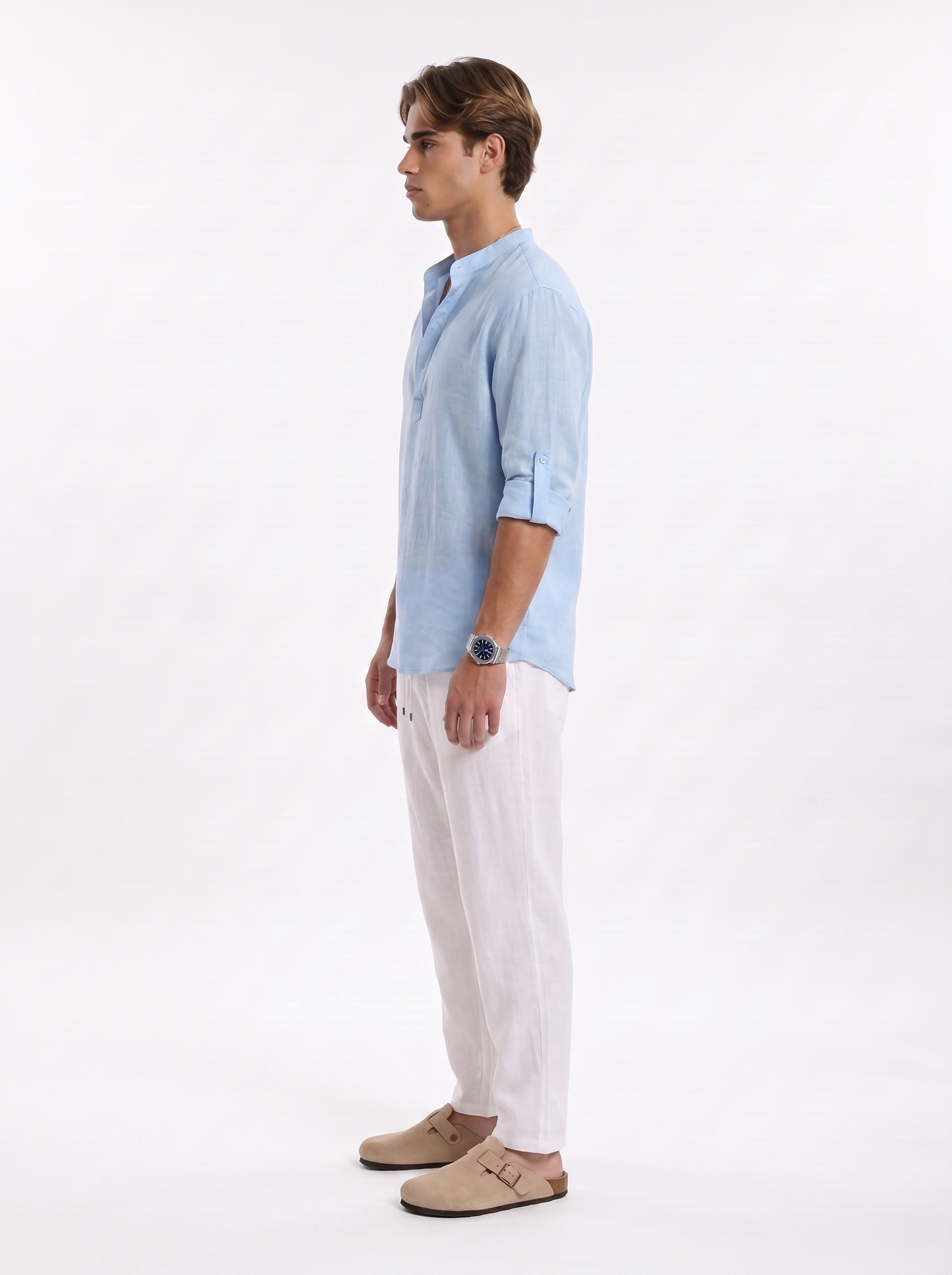 CAMISA DE LINO POLERA AZUL