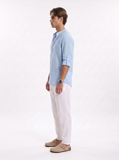 CAMISA DE LINO POLERA AZUL
