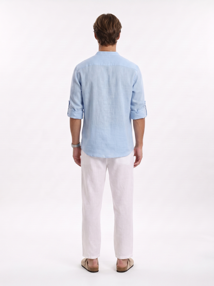 CAMISA DE LINO POLERA AZUL