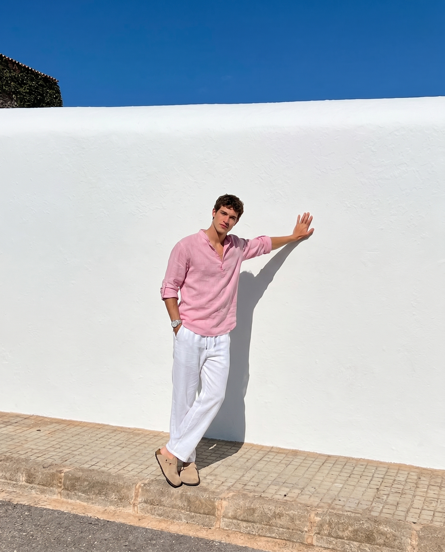 CAMISA DE LINO POLERA ROSA