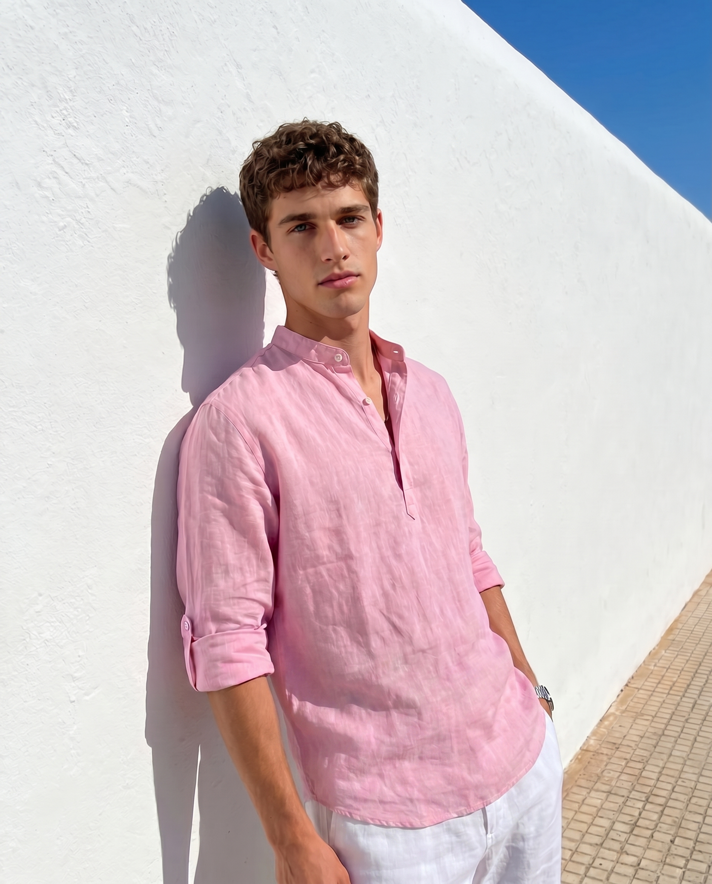 CAMISA DE LINO POLERA ROSA