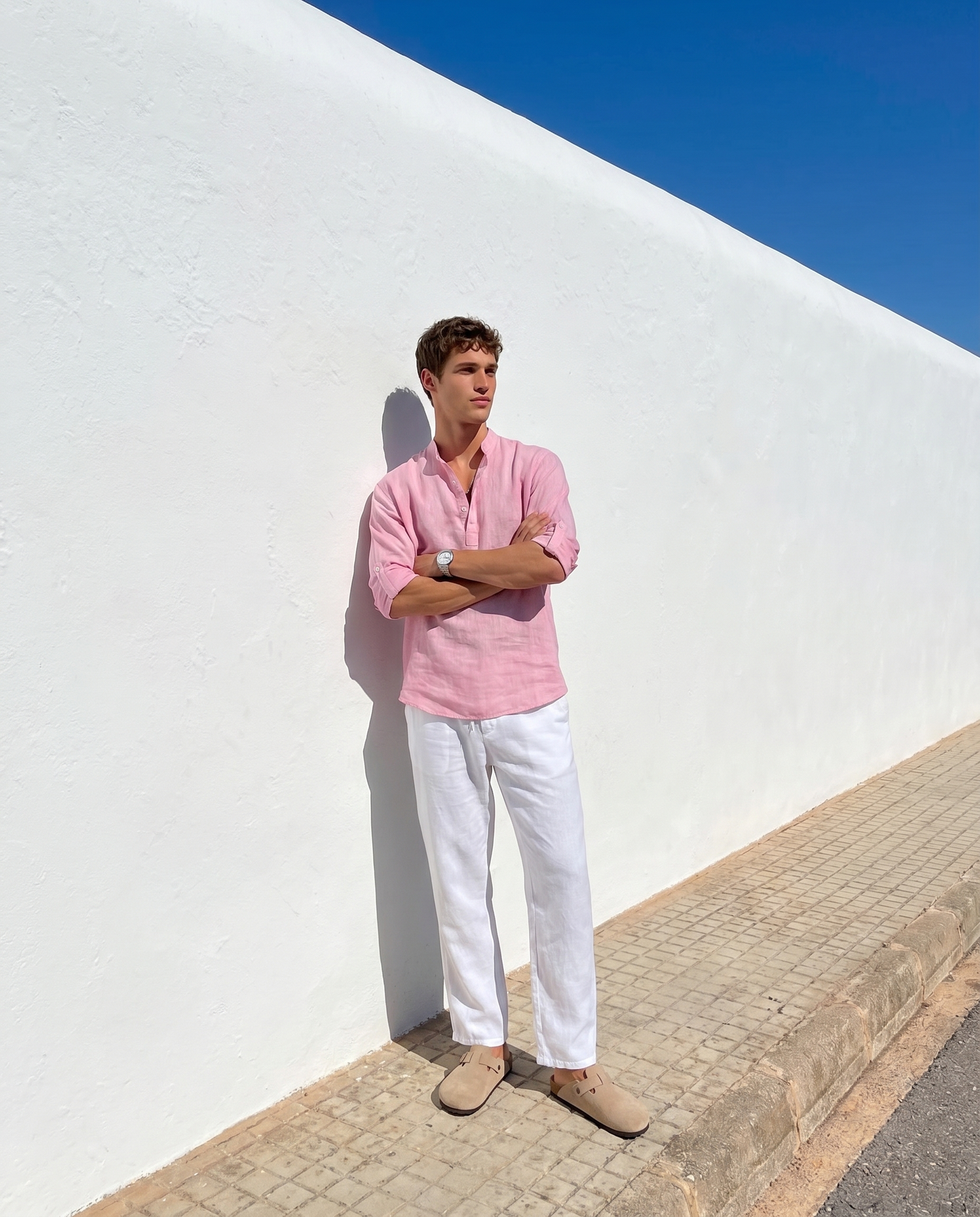 CAMISA DE LINO POLERA ROSA