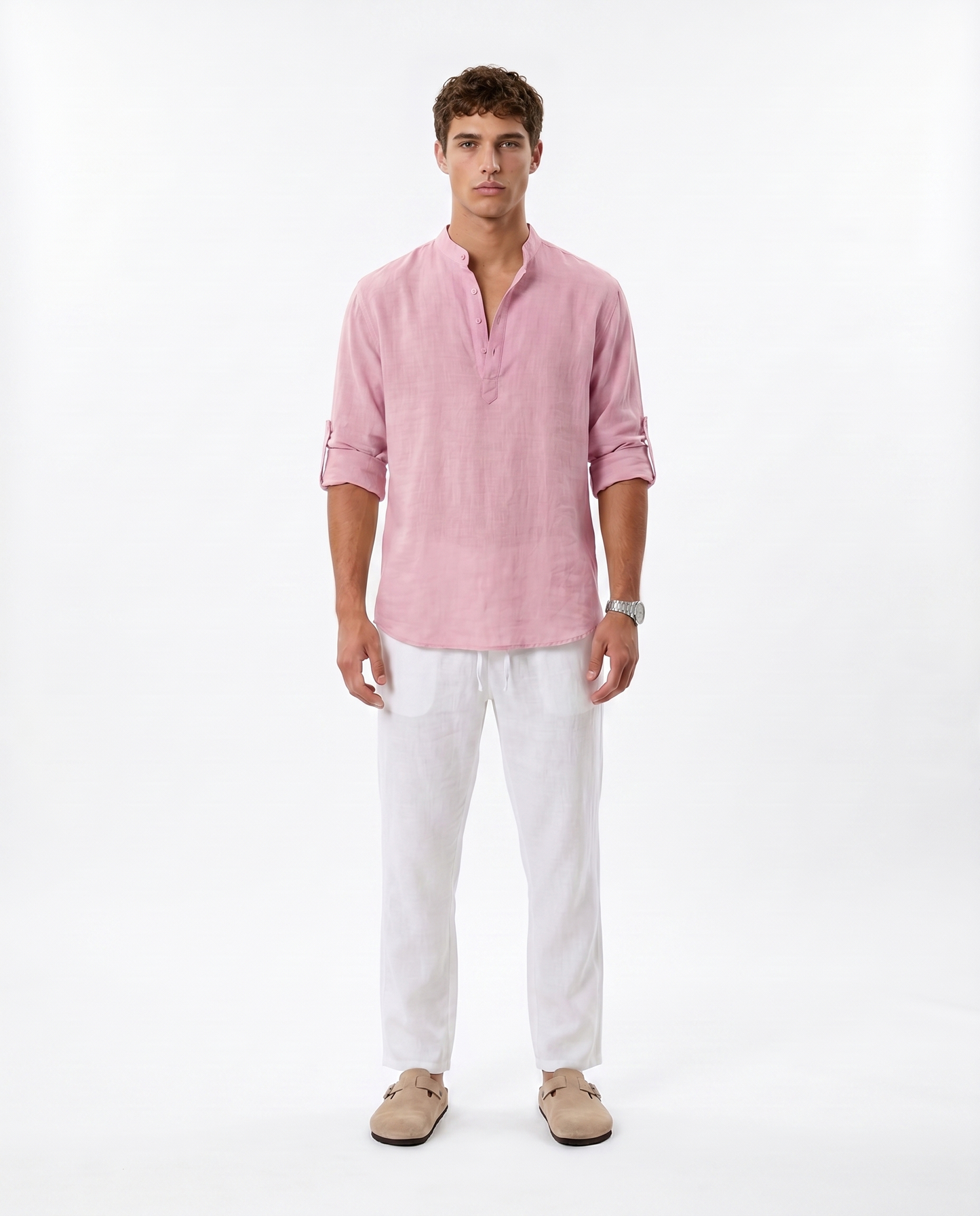 CAMISA DE LINO POLERA ROSA