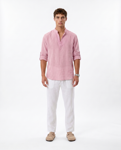 CAMISA DE LINO POLERA ROSA