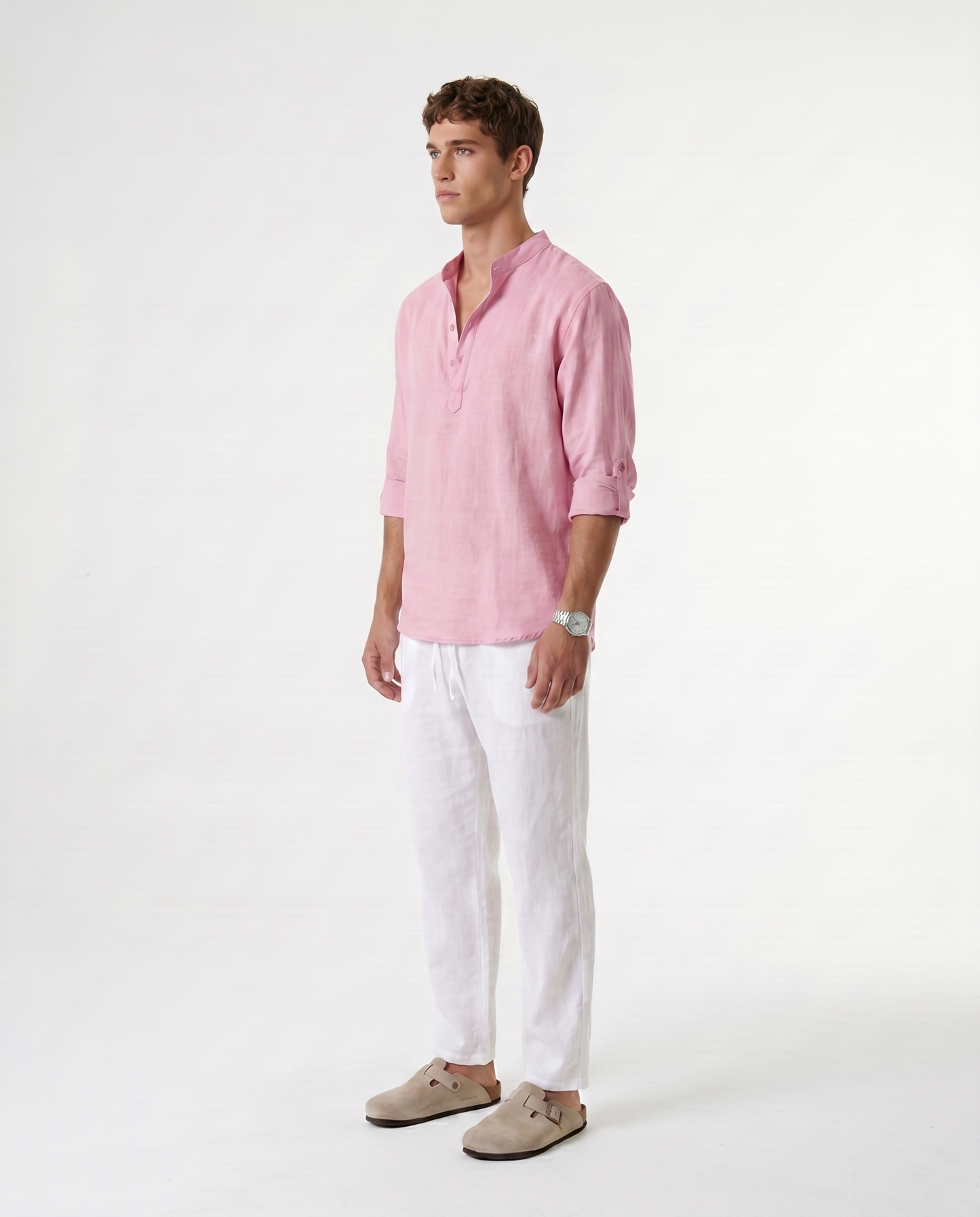 CAMISA DE LINO POLERA ROSA