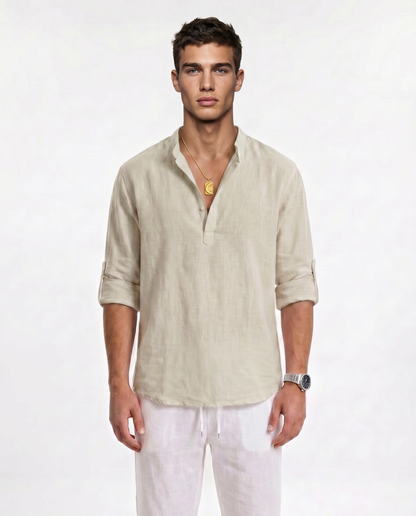 CAMISA DE LINO POLERA BEIGE