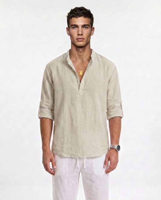 CAMISA DE LINO POLERA BEIGE