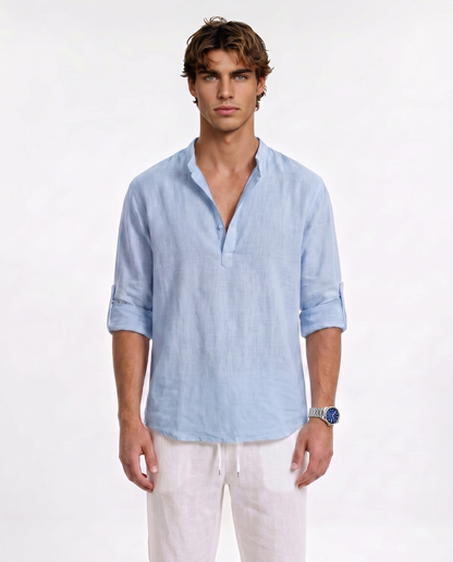 CAMISA DE LINO POLERA AZUL