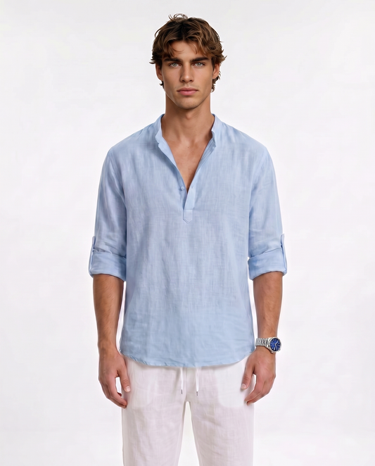 CAMISA DE LINO POLERA AZUL