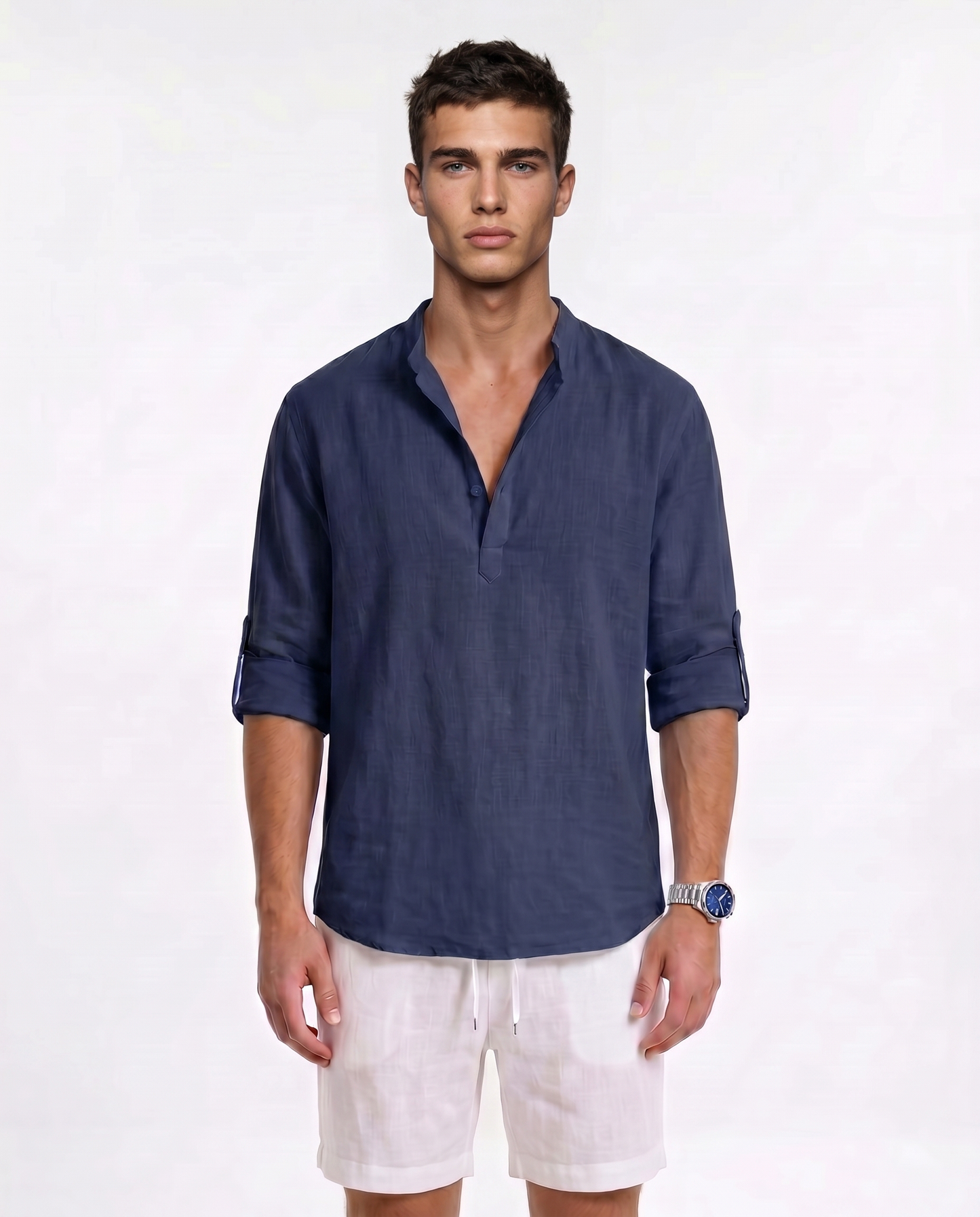 CAMISA DE LINO POLERA AZUL NAVY