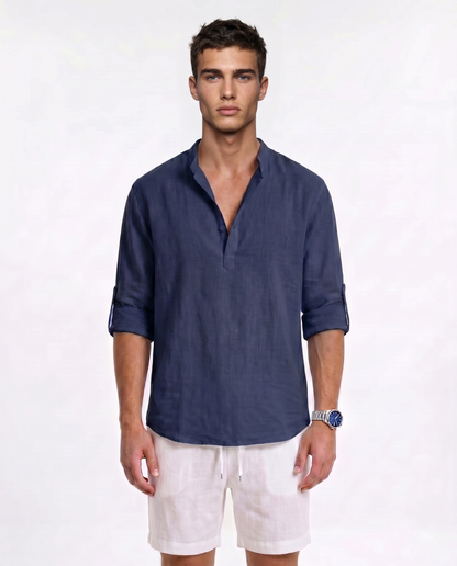 CAMISA DE LINO POLERA AZUL NAVY