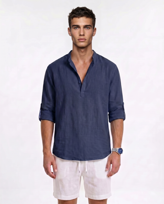 CAMISA DE LINO POLERA AZUL NAVY