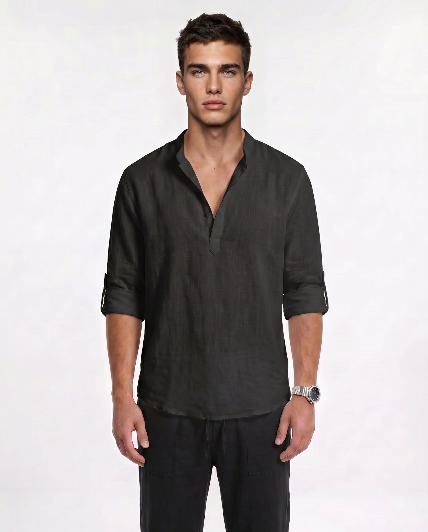 CAMISA DE LINO POLERA NEGRA