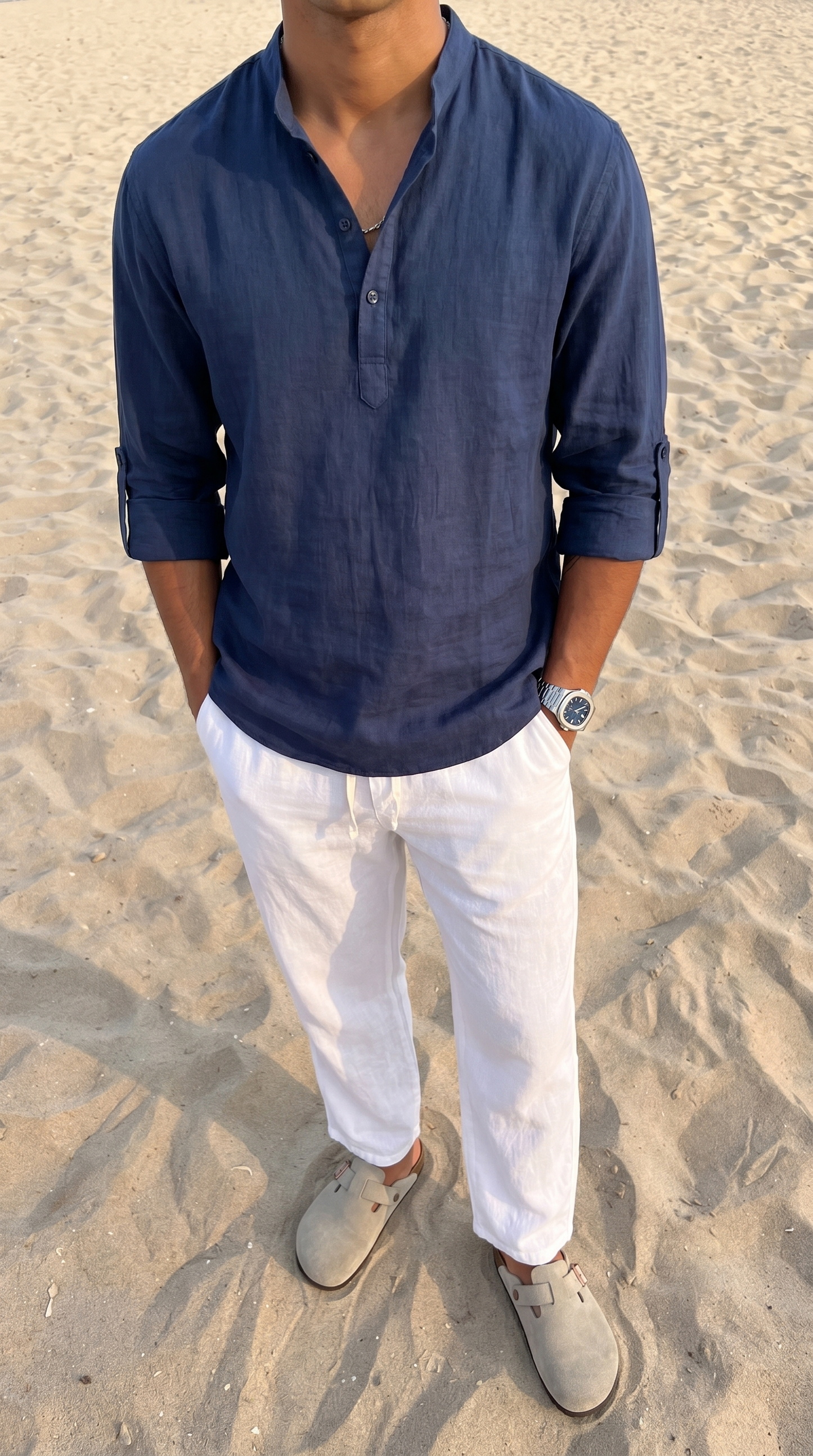 CAMISA DE LINO POLERA AZUL NAVY